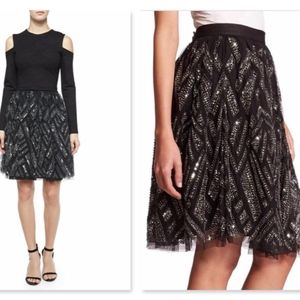 Parker Metallic Switch Geometric Beaded Skirt M